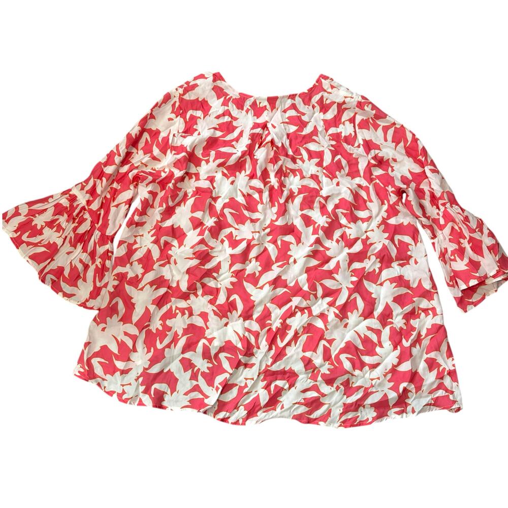 La Roque Original Bell Sleeve Pink Floral Blouse Boho Chic Retro 100% Silk